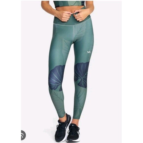 RVCA HAWAII ESSENTIAL HIGH-WAISTED LEGGINGS - Olive Green Womens - Picture 1 of 5